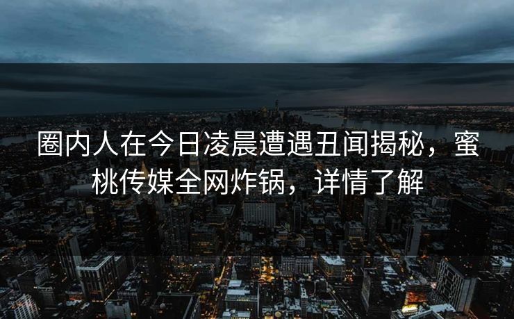 圈内人在今日凌晨遭遇丑闻揭秘,蜜桃传媒全网炸锅,详情了解 圈内人在今日凌晨遭遇丑闻揭秘,蜜桃传媒全网炸锅,详情了解